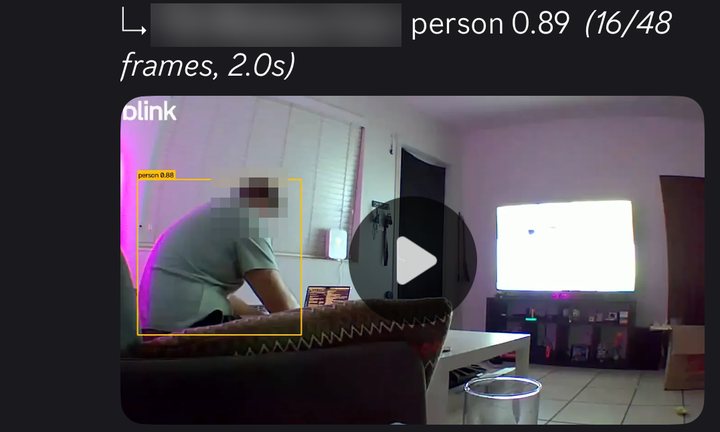 Follow-up reply 'person 0.89 (16/48 frames, 2.0s)' with a bounding box drawn around a person.